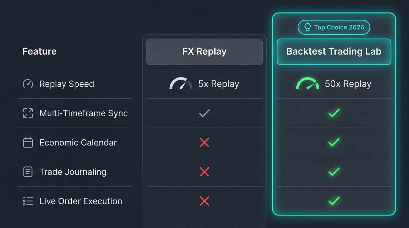 Feature comparison table between FX Replay and Backtest Trading Lab